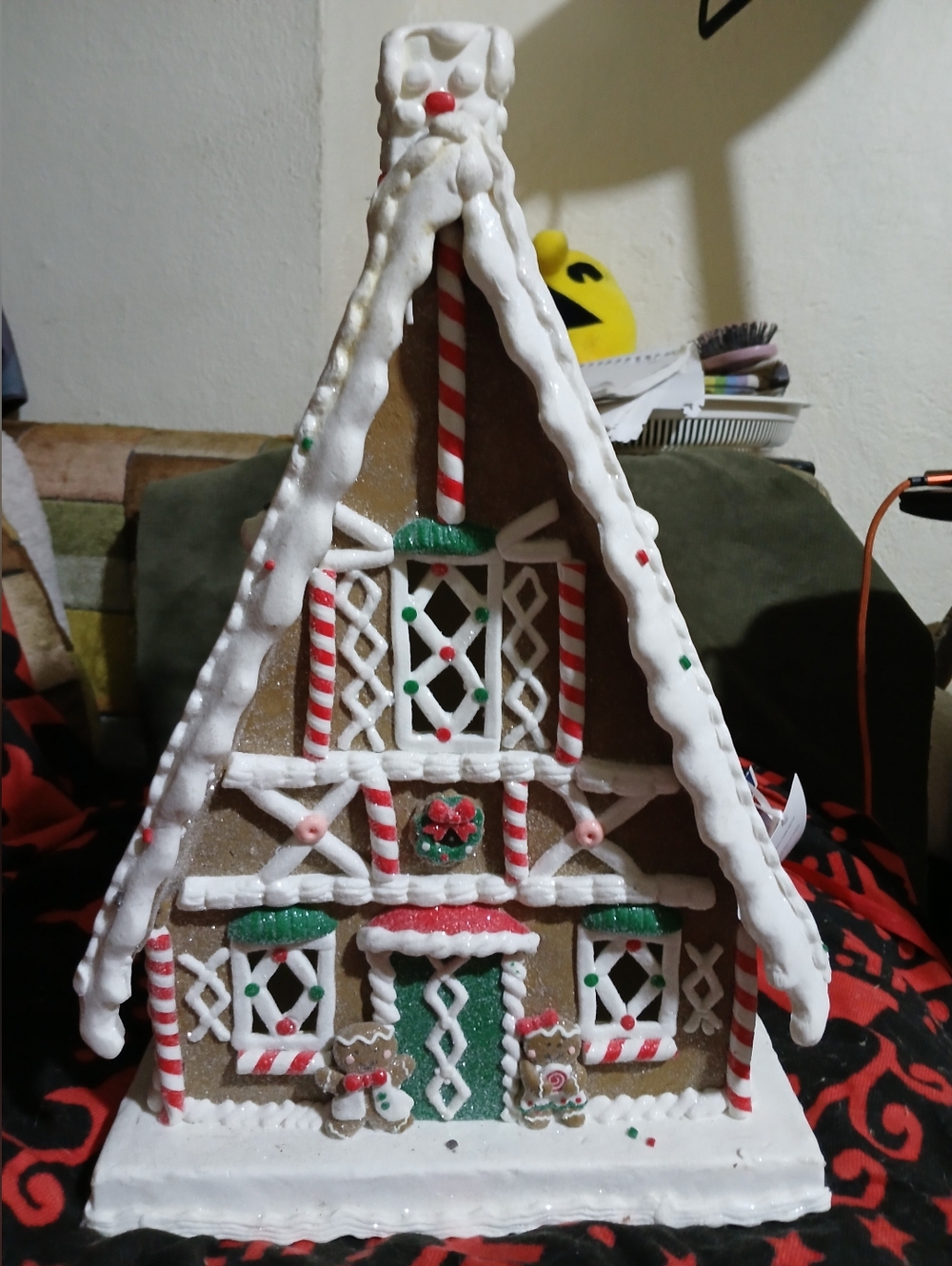 Holiday Gingerbread House And Decorative Three Cover - White, Red & Green